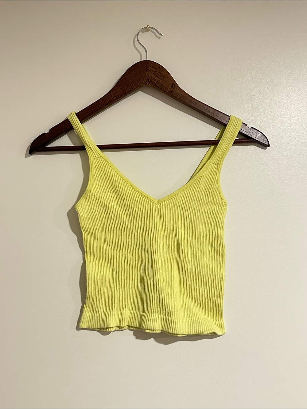 Yellow Ribbed V-Neck Crop Tank Top